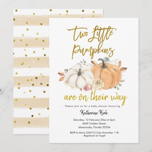 Pumpkin Floral Twins Kinderdusche Einladung (Vorne/Hinten)