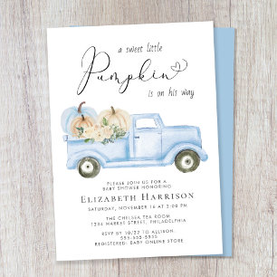 Pumpkin Floral Vintag Truck Baby Boy Dusche Einladung