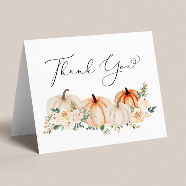 Pumpkin Floral Watercolor Babydusche Dankeskarte (Von Creator hochgeladen)