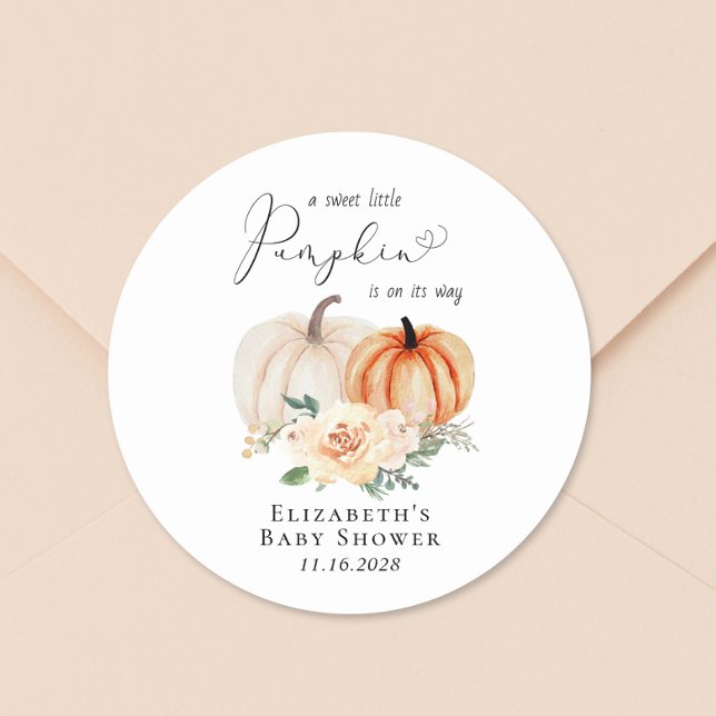 Pumpkin Floral Watercolor Babydusche Runder Aufkleber (Von Creator hochgeladen)