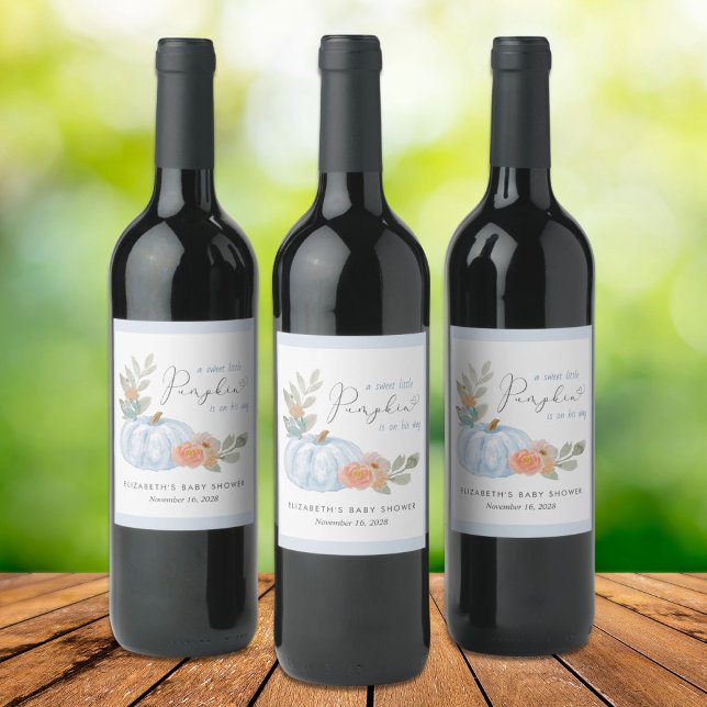 Pumpkin Floral Watercolor Kinderdusche Weinetikett (Von Creator hochgeladen)