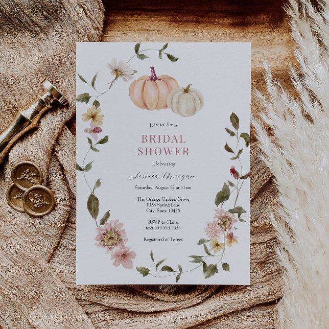 Pumpkin Floral Wreath Bridal Shower Invitation Einladung (Von Creator hochgeladen)