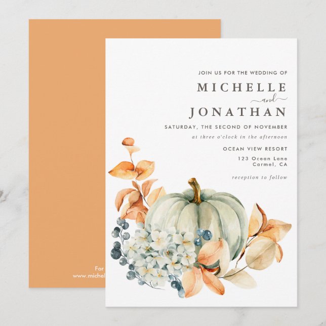 Pumpkin & Florals Hochzeitsfeiern Herbstfarben Einladung (Vorne/Hinten)