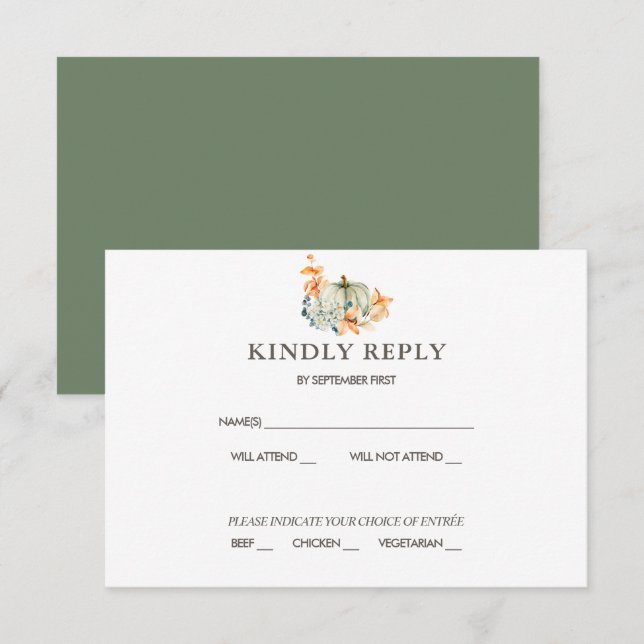 Pumpkin & Florals Wedding RSVP Herbstfarben Einlad Einladung (Vorne/Hinten)