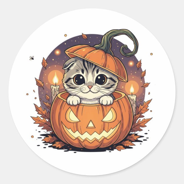 Pumpkin Flüchtige Blick Fold - Niedliches schottis Runder Aufkleber (Vorderseite)