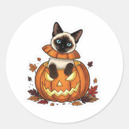 Pumpkin-Flüchtige Blick Siamese - Niedliche Hallow Runder Aufkleber