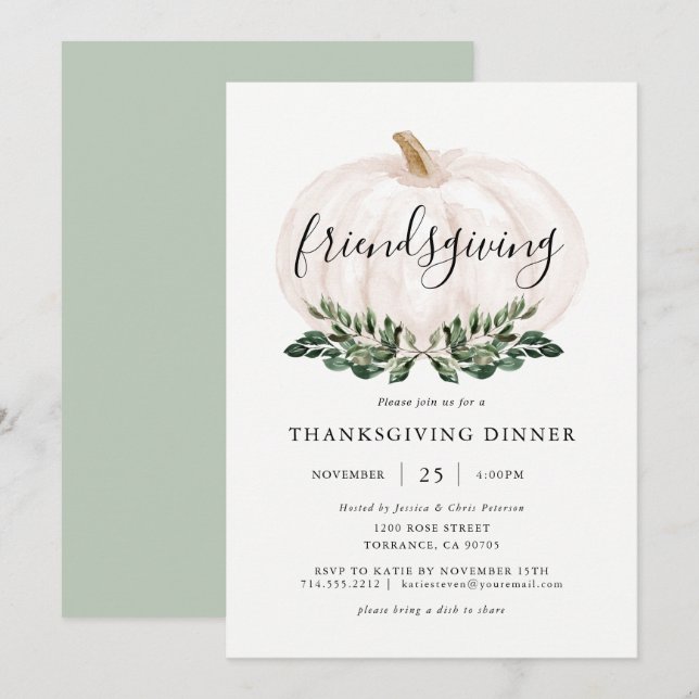 Pumpkin Friendsgiving Erntedank Dinner Einladung (Vorne/Hinten)