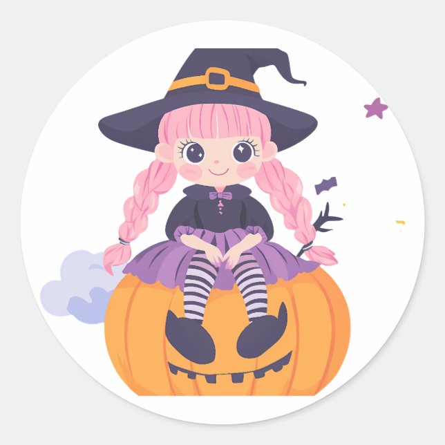 "Pumpkin Fun: Niedlicher Cartoon Girl Sticker" Runder Aufkleber (Vorderseite)