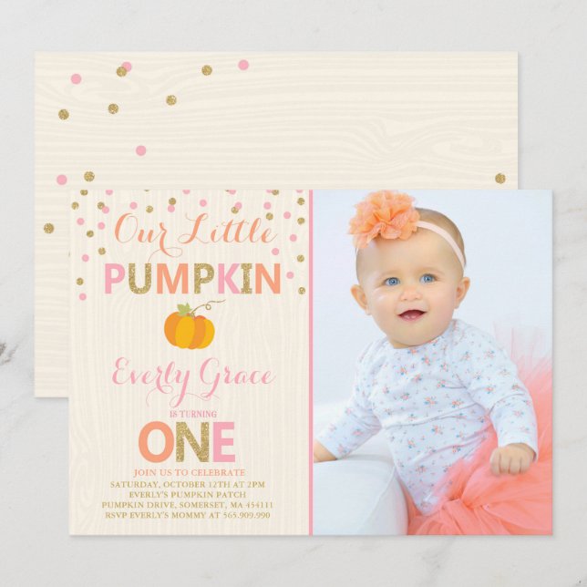 Pumpkin Geburtstag Einladung Pink Gold Pumpkin (Vorne/Hinten)