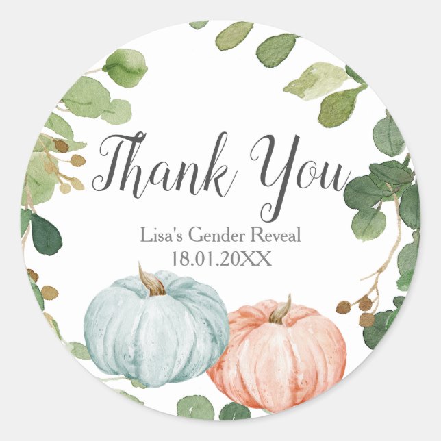 Pumpkin Gender Reveal Grünen Danke Sticker (Vorderseite)