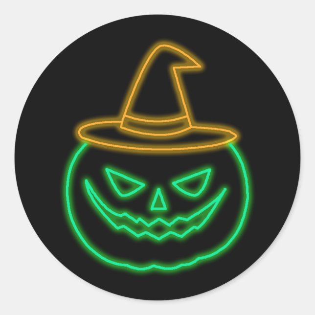 Pumpkin Gesicht Orange Green Glow Effect Halloween Runder Aufkleber (Vorderseite)