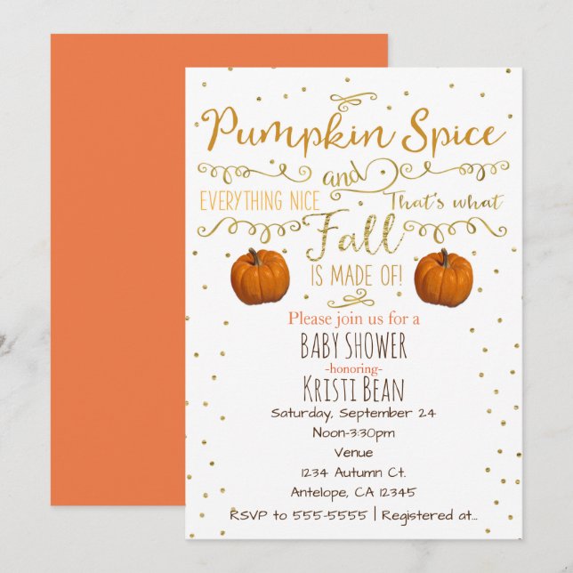 Pumpkin Gewürz & Alles Nizza Herbst Einladungen (Vorne/Hinten)