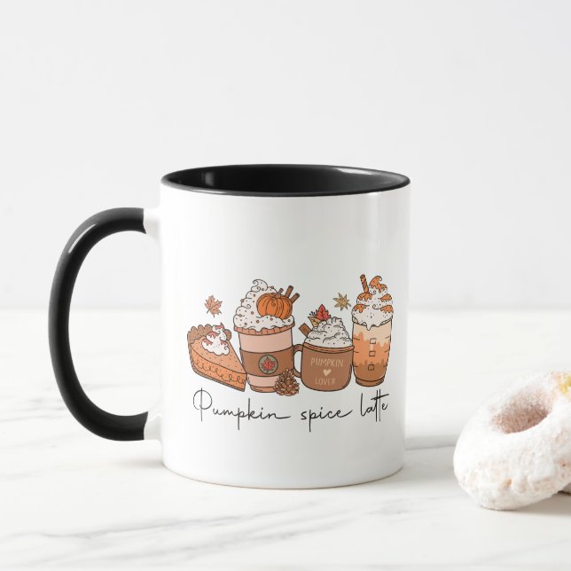 Pumpkin Gewürz Latte Tasse, Fall Vibes Tasse, Retr Tasse (Mit Donut)
