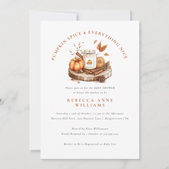 Pumpkin Gewürz und alles Nizza Fall Baby Dusche Einladung (Vorderseite)