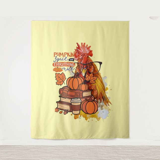 Pumpkin Gewürz und alles Nizza Fall Hühnchen Vib Wandteppich (Vorderseite)