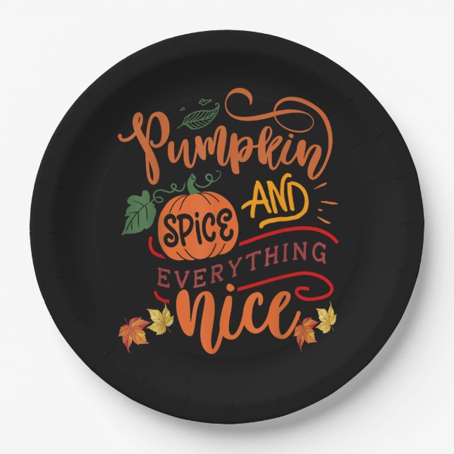 Pumpkin Gewürz und alles Nizza Fall Saison Vint Pappteller (Vorderseite)