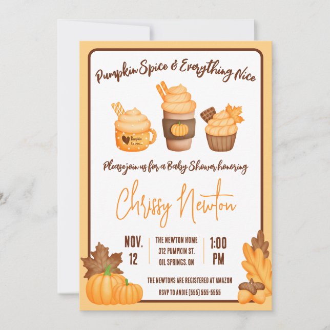 Pumpkin Gewürz und alles Nötige, Babydusche Einladung (Vorderseite)