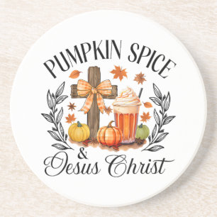 Pumpkin Gewürz und Jesus Christus Cross Pumpkin Ch Getränkeuntersetzer