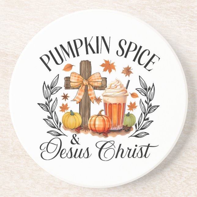 Pumpkin Gewürz und Jesus Christus Cross Pumpkin Ch Getränkeuntersetzer (Vorne)