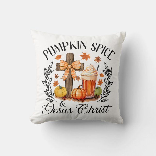 Pumpkin Gewürz und Jesus Christus Cross Pumpkin Ch Kissen (Vorderseite)