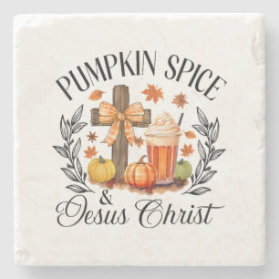 Pumpkin Gewürz und Jesus Christus Cross Pumpkin Ch Steinuntersetzer