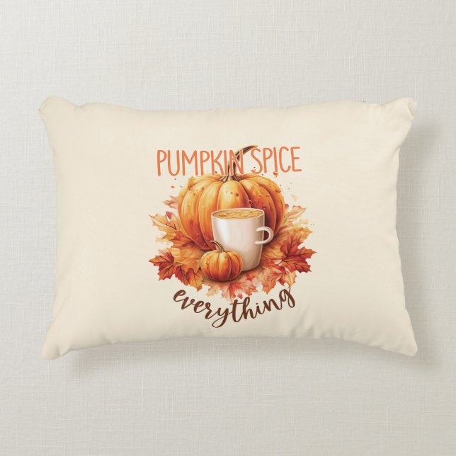 Pumpkin Gewürze alles - Latte & Herbstblätter Dekokissen (Vorderseite)