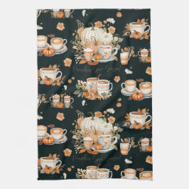 Pumpkin Gewürzsaison Floral Latte Tasse Schwarz Geschirrtuch