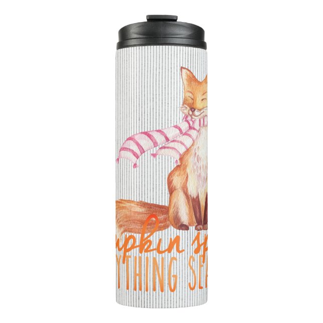 Pumpkin Gewürzsaison sitzender Fuchs Thermosbecher (Vorderseite)
