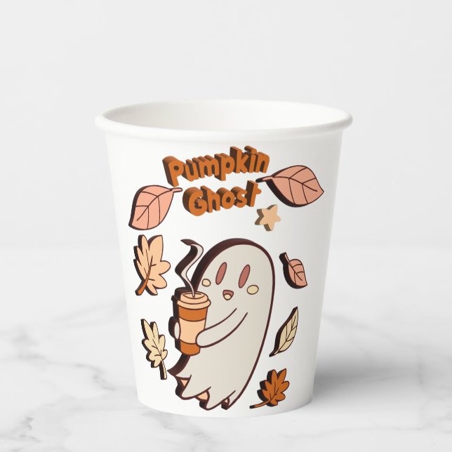 Pumpkin Ghost Autumn Latte Pappbecher (Vorderseite)