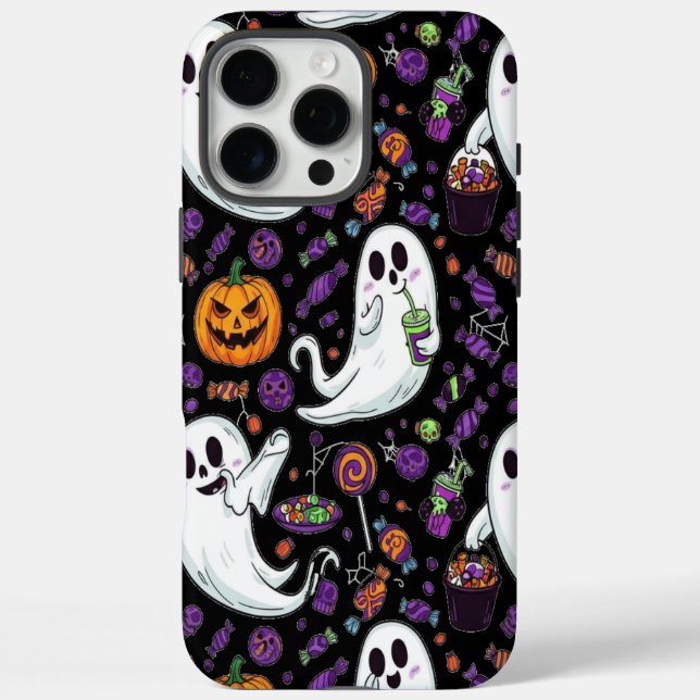 Pumpkin Ghost Pattern Niedlich Halloween iPhone 16 Pro Max Hülle (Rückseite)