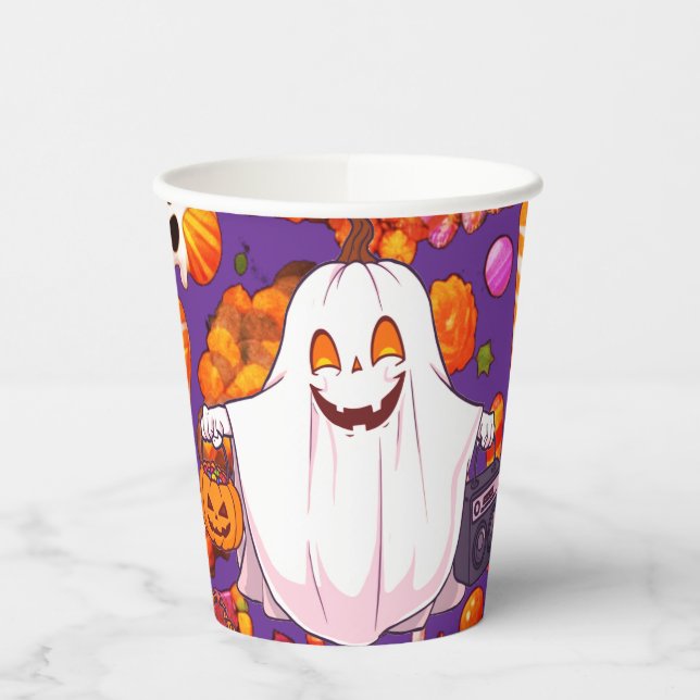 Pumpkin Ghost Pattern Niedlich Halloween Pappbecher (Links)