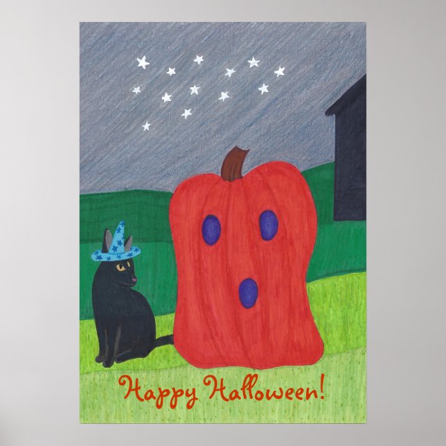 Pumpkin Ghost und Wizard Cat Halloween Posters Poster (Vorne)