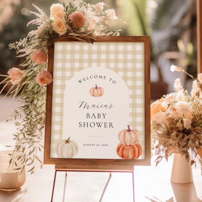 Pumpkin Gingham Baby Dusche Willkommen Poster (Von Creator hochgeladen)