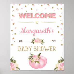Pumpkin Girl Baby Dusche Begrüßungszeichen Pink Fl Poster
