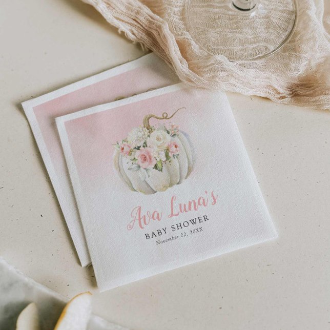 Pumpkin Girl Babydusche Personalisiert Napkins Serviette (Pink Fall Girl Baby Shower Paper Napkins)