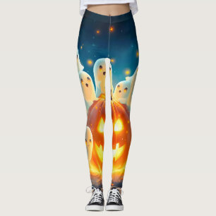 Pumpkin Glow Ghost Partys Watercolor Leggings
