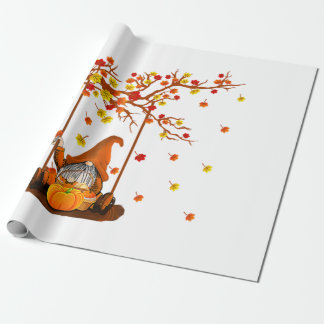 Pumpkin Gnomes Fall Autumn Leaves, Cute Thanksgivi Geschenkpapier