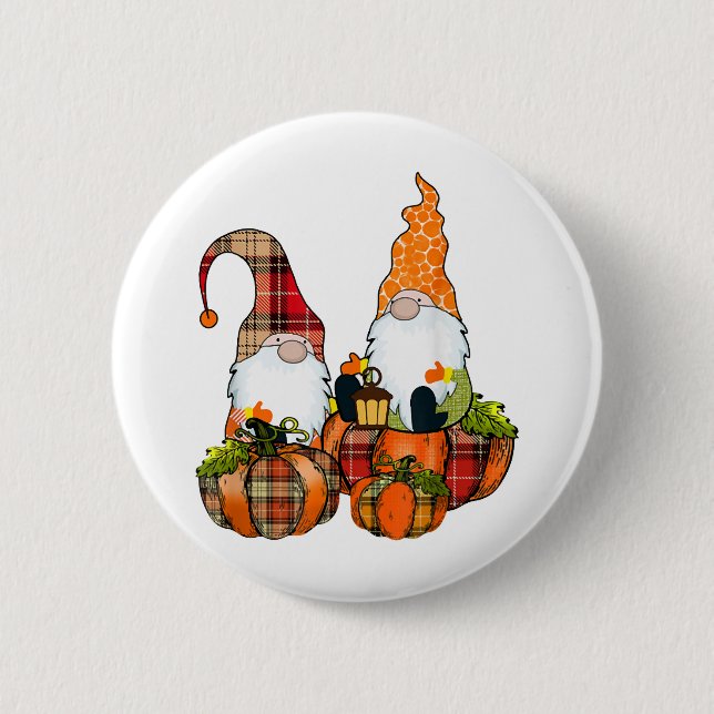 Pumpkin Gnomes Herbst Niedliches Halloween Button (Vorderseite)