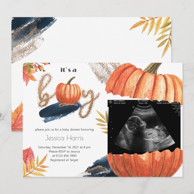 Pumpkin Gold Fall Es ist eine Baby-Dusche Einladung (Vorne/Hinten)