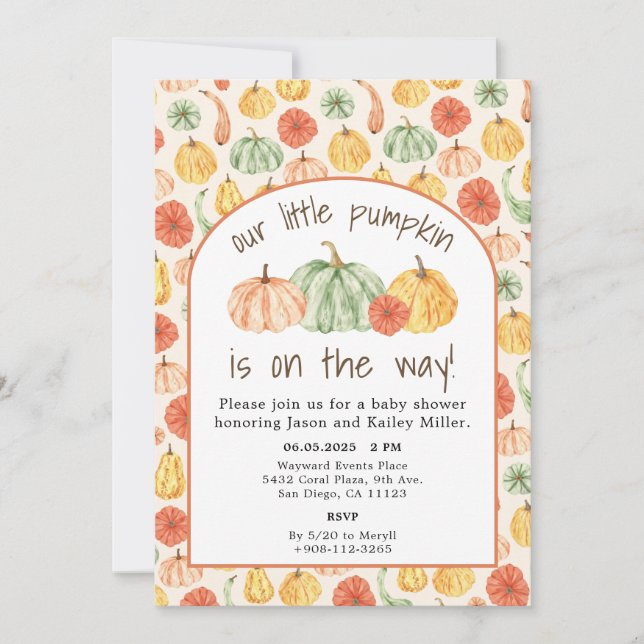 Pumpkin Gourd Autumn Baby Shower Einladung (Vorderseite)
