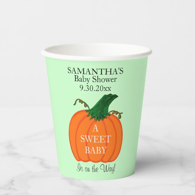 Pumpkin Green Baby Duschname Pappbecher (Vorderseite)