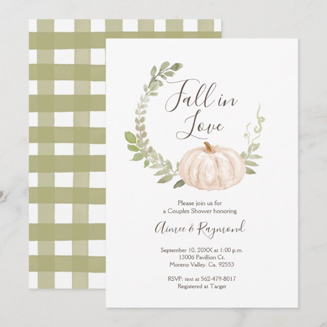 Pumpkin Greenery Fall in Liebe Couple Dusche Einladung (Vorne/Hinten)
