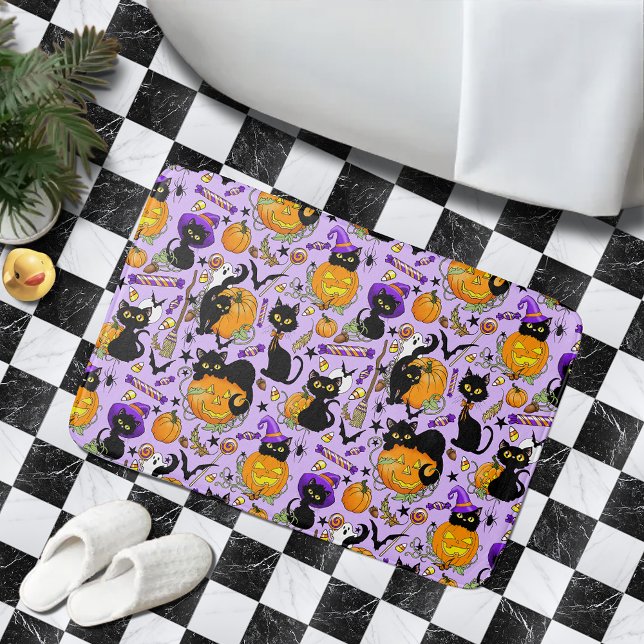 Pumpkin Halloween Candy Black Cats Badematte (Von Creator hochgeladen)