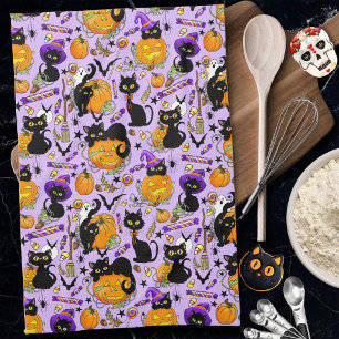 Pumpkin Halloween Candy Black Cats Geschirrtuch