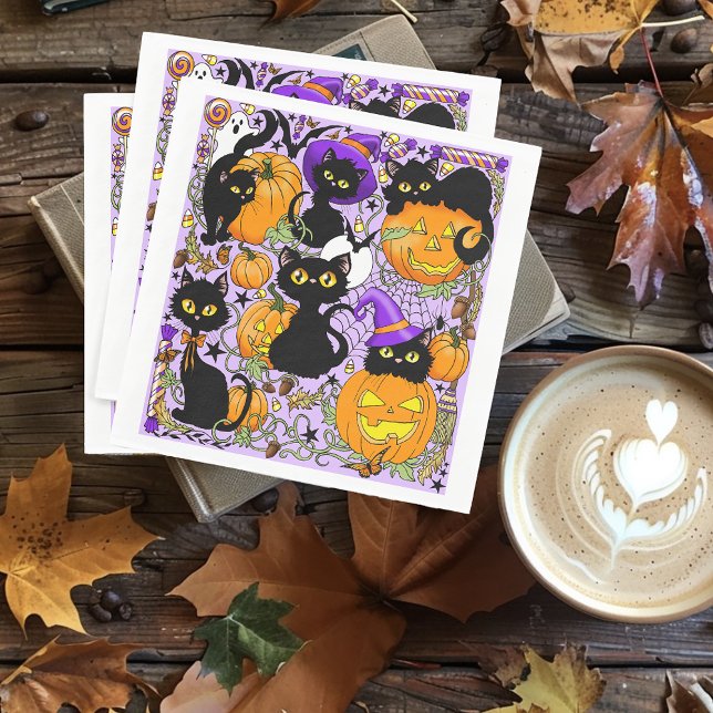 Pumpkin Halloween Candy Black Cats Serviette (Von Creator hochgeladen)