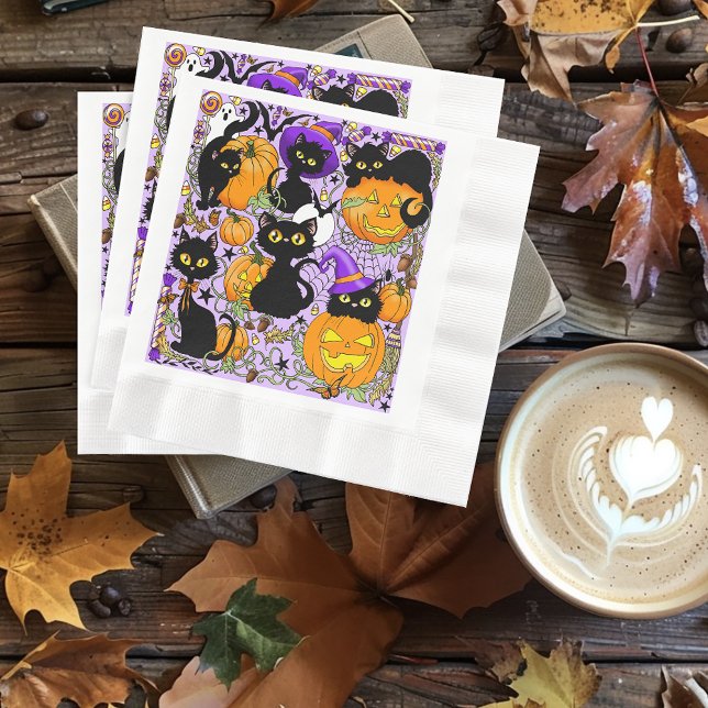 Pumpkin Halloween Candy Black Cats Serviette (Von Creator hochgeladen)