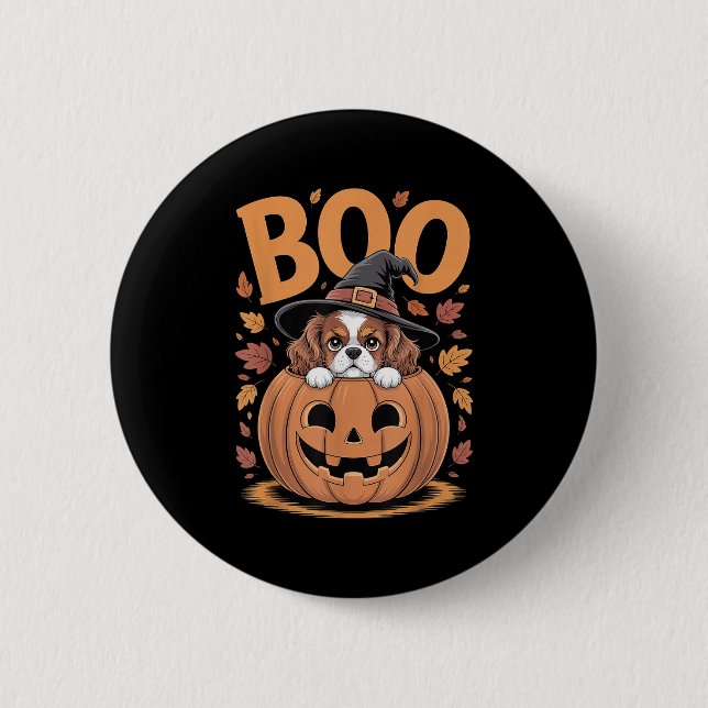 Pumpkin Halloween Cavalier King Charles Spaniel  Button (Vorderseite)