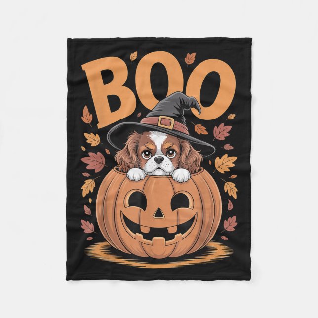 Pumpkin Halloween Cavalier King Charles Spaniel  Fleecedecke (Vorderseite)