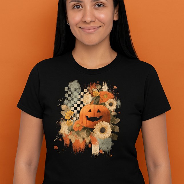 Pumpkin Halloween Checkered Board Retro Tri-Blend Shirt (Von Creator hochgeladen)