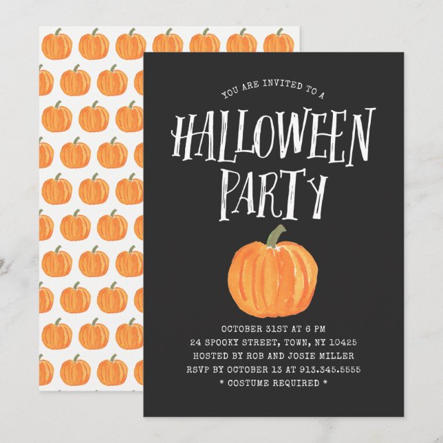 Pumpkin Halloween-Party Einladung Black (Vorne/Hinten)